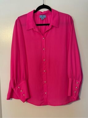 CeCe Bright Fuchsia Button-Front Blouse